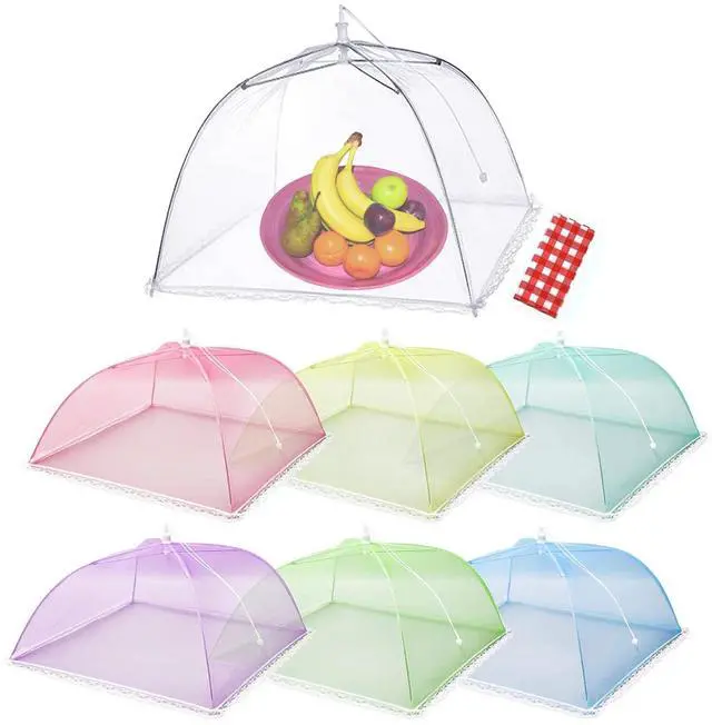 Main image of 7 Pcs Food Covers for Outside, 17 inch Pop-up Umbrella Mesh Food Tents, for Outdoors Parties Picnics BBQs, Reusable and Collapsible Food Tents (Colorful)