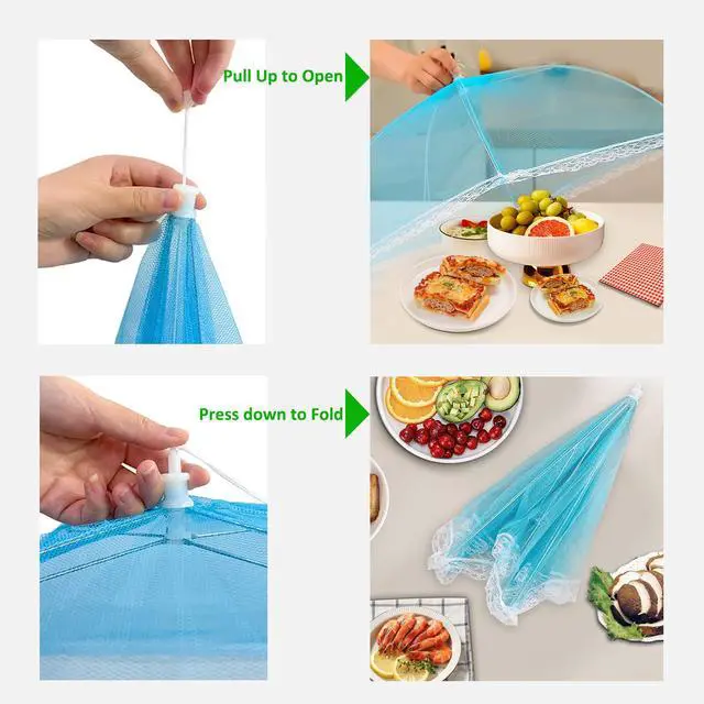 Alt view image 4 of 7 - 7 Pcs Food Covers for Outside, 17 inch Pop-up Umbrella Mesh Food Tents, for Outdoors Parties Picnics BBQs, Reusable and Collapsible Food Tents (Colorful)