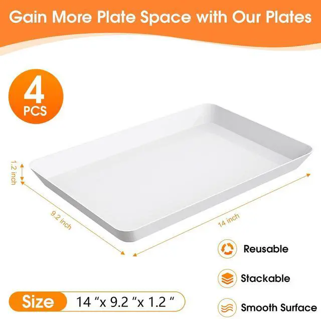 Alt view image 2 of 7 - 4-Pack Serving Tray, Serving Platter for Parties, Entertaining, Camping & Food Display, Reusable & Stackable Plastic Trays in Kitchen, Rectangular Food Platters for Cookie, Appetizer(White)
