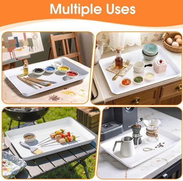 Alt view image 5 of 7 - 4-Pack Serving Tray, Serving Platter for Parties, Entertaining, Camping & Food Display, Reusable & Stackable Plastic Trays in Kitchen, Rectangular Food Platters for Cookie, Appetizer(White)