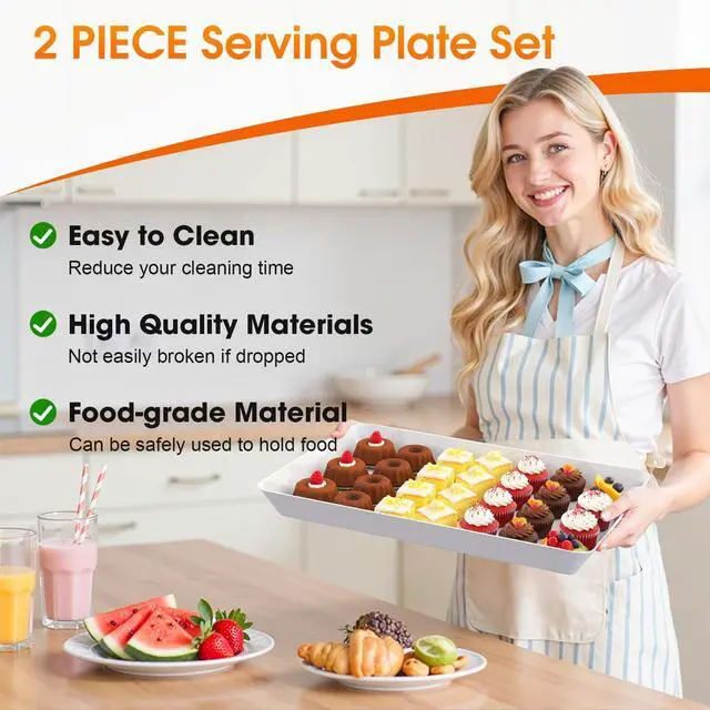 Alt view image 4 of 7 - 4-Pack Serving Tray, Serving Platter for Parties, Entertaining, Camping & Food Display, Reusable & Stackable Plastic Trays in Kitchen, Rectangular Food Platters for Cookie, Appetizer(White)