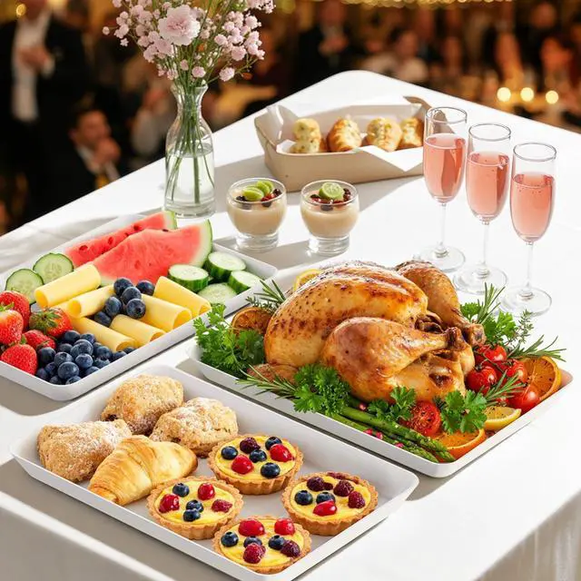 Alt view image 6 of 7 - 4-Pack Serving Tray, Serving Platter for Parties, Entertaining, Camping & Food Display, Reusable & Stackable Plastic Trays in Kitchen, Rectangular Food Platters for Cookie, Appetizer(White)