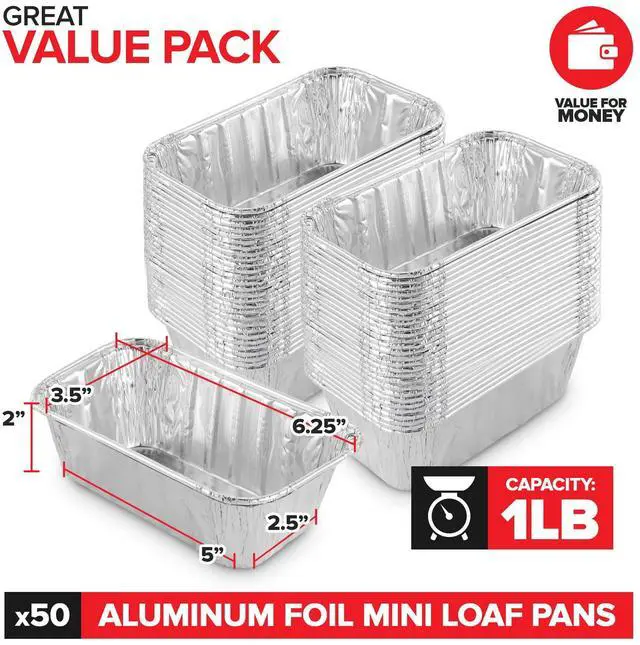 Alt view image 2 of 7 - Aluminum Pans Mini Loaf Pans (50 Pack) 1 Lb Aluminum Foil Tin Pans, Small Loaf Pans 1 Pound Disposable Baking Pans Perfect for Baking Cakes, Bread Loaves - 6 x 3.5 x 2
