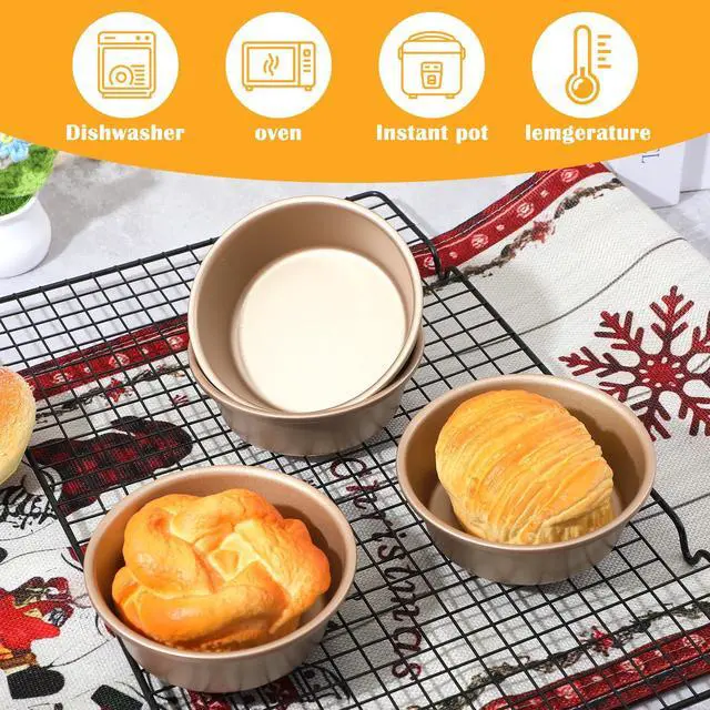 Alt view image 3 of 7 - 6 PCS Air Fryer Mini Pie Pan Tart Tins, Jumbo Muffin Cupcake Pan 4 Inch Air Fryer Hamburger Bun Mold, Non-Stick Air Fryer Egg Baking Pan Individual Mini Cake Pans for Baking