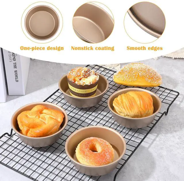Alt view image 4 of 7 - 6 PCS Air Fryer Mini Pie Pan Tart Tins, Jumbo Muffin Cupcake Pan 4 Inch Air Fryer Hamburger Bun Mold, Non-Stick Air Fryer Egg Baking Pan Individual Mini Cake Pans for Baking