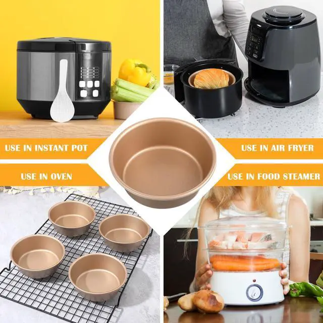 Alt view image 6 of 7 - 6 PCS Air Fryer Mini Pie Pan Tart Tins, Jumbo Muffin Cupcake Pan 4 Inch Air Fryer Hamburger Bun Mold, Non-Stick Air Fryer Egg Baking Pan Individual Mini Cake Pans for Baking