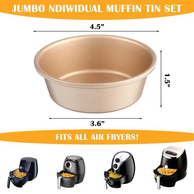 Alt view image 2 of 7 - 6 PCS Air Fryer Mini Pie Pan Tart Tins, Jumbo Muffin Cupcake Pan 4 Inch Air Fryer Hamburger Bun Mold, Non-Stick Air Fryer Egg Baking Pan Individual Mini Cake Pans for Baking