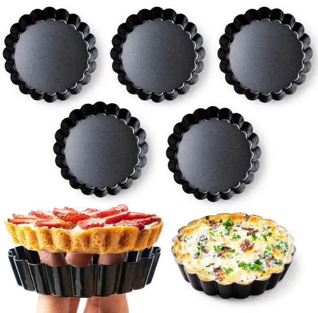 Main image of 8 Pack Mini Tart Pans 4 Inch with Removable Bottom Round Nonstick Deep Quiche Pan, Heavy Duty Perfect for Baking Fruit Tarts, Quiches & Dessert