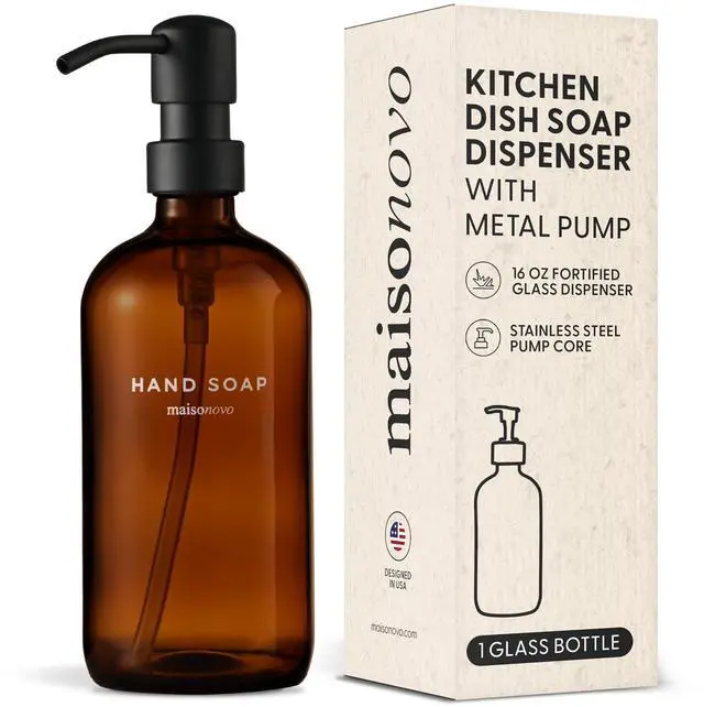 Main image of Soap Dispenser 1-Piece Set | 16.9oz Amber Bottles with Black Plastic Pumps