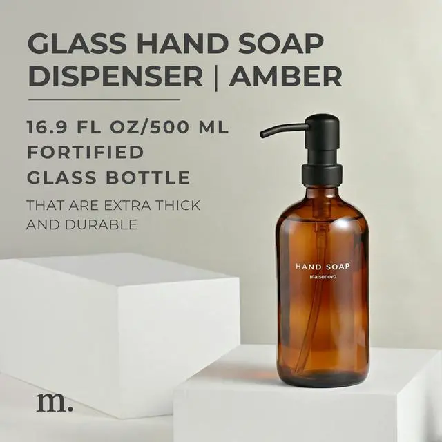 Alt view image 2 of 7 - Soap Dispenser 1-Piece Set | 16.9oz Amber Bottles with Black Plastic Pumps