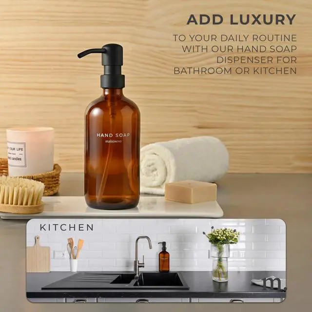 Alt view image 3 of 7 - Soap Dispenser 1-Piece Set | 16.9oz Amber Bottles with Black Plastic Pumps