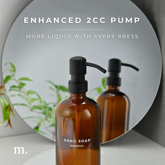 Alt view image 5 of 7 - Soap Dispenser 1-Piece Set | 16.9oz Amber Bottles with Black Plastic Pumps