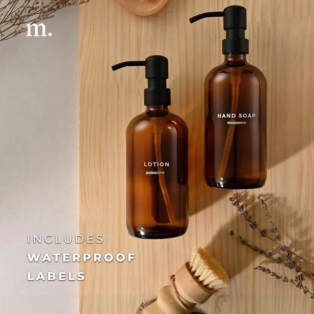 Alt view image 6 of 7 - Soap Dispenser 1-Piece Set | 16.9oz Amber Bottles with Black Plastic Pumps