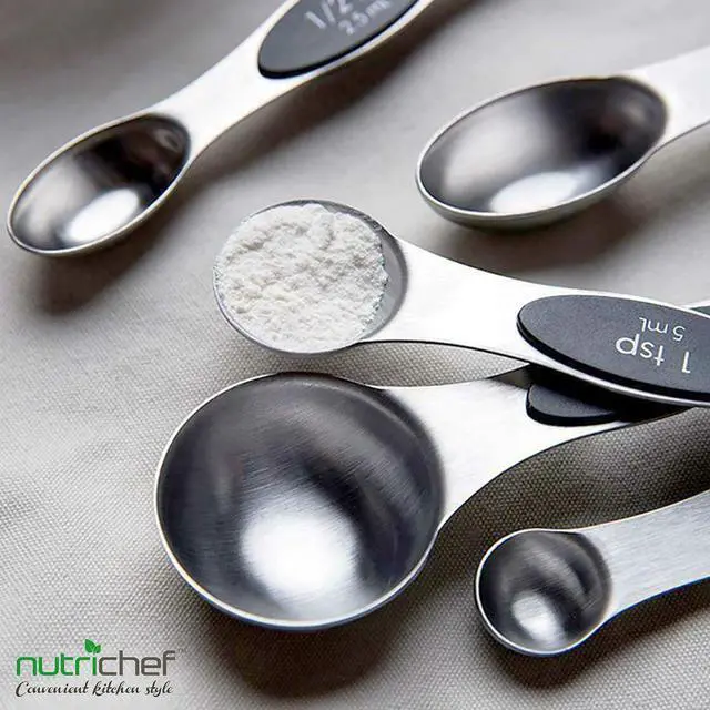 Alt view image 7 of 7 - 6-Piece Magnetic Measuring Spoon Set - Stainless Steel Stackable Dual Sided Nesting Teaspoon to Tablespoon For Dry & Liquid Ingredients, Stylish, 6 Sizes, Black