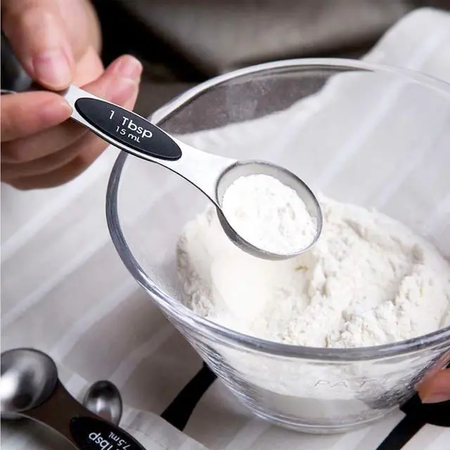 Alt view image 6 of 7 - 6-Piece Magnetic Measuring Spoon Set - Stainless Steel Stackable Dual Sided Nesting Teaspoon to Tablespoon For Dry & Liquid Ingredients, Stylish, 6 Sizes, Black