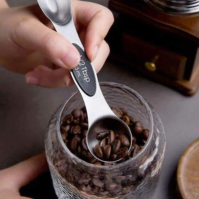 Alt view image 5 of 7 - 6-Piece Magnetic Measuring Spoon Set - Stainless Steel Stackable Dual Sided Nesting Teaspoon to Tablespoon For Dry & Liquid Ingredients, Stylish, 6 Sizes, Black