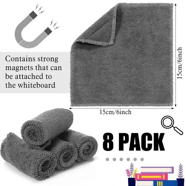 Alt view image 2 of 6 - 8 Pcs Magnetic Microfiber Cleaning Cloth Dry Erasers for White Boards Extra Magnetism Whiteboard Eraser for White Boards Blackboards Classroom Home Reusable Washable(6 x 6 Inch)