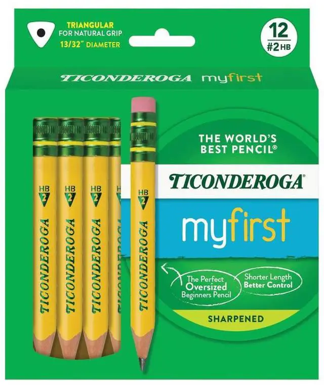 Main image of My First Half-Size Wooden Pencils, Large Triangle-Barrel Pre-Sharpened #2 (HB) Short 4.5" Yellow Pencils with Erasers, Yellow, 12/Pack