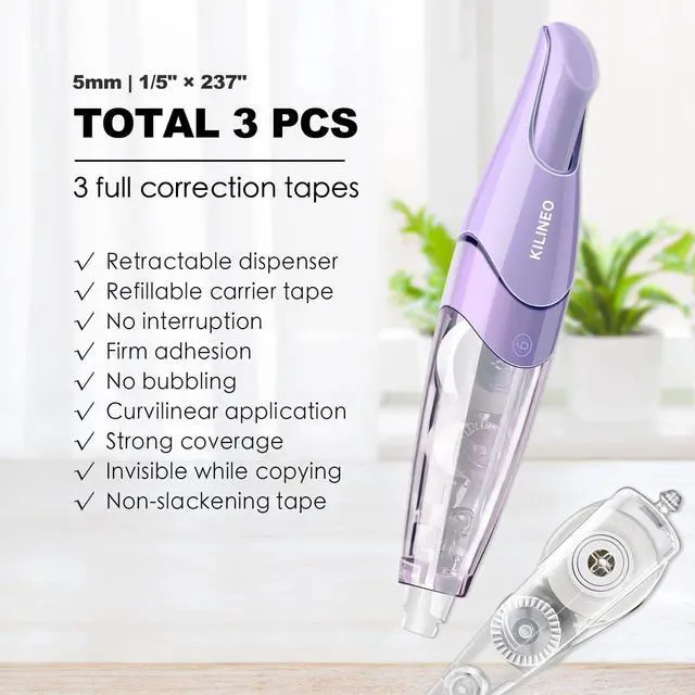 Alt view image 2 of 6 - Refillable Retractable White Correction Tape, Pen Shaped White Smooth Pull Out Japanese Aesthetic Cute Correction Tape for Office Supplies, 3 PCS (ZH-99)