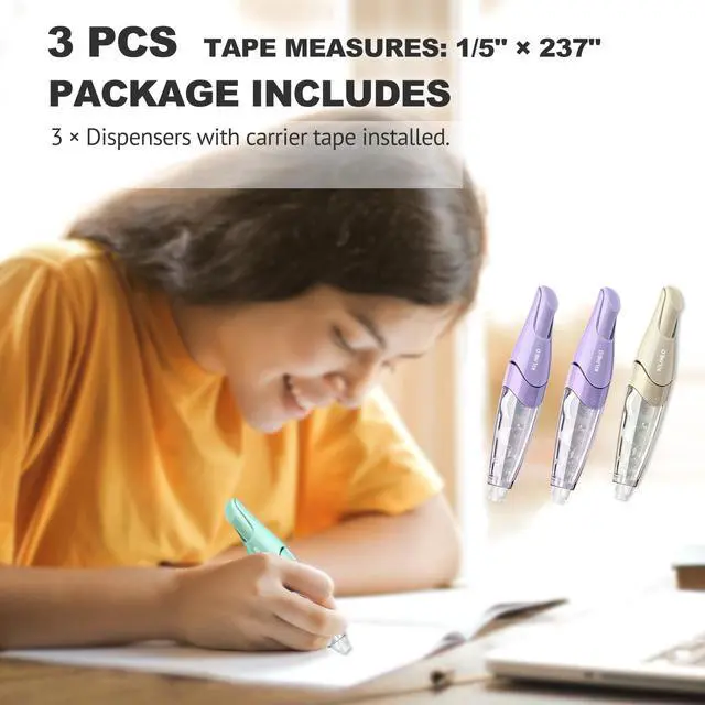 Alt view image 6 of 6 - Refillable Retractable White Correction Tape, Pen Shaped White Smooth Pull Out Japanese Aesthetic Cute Correction Tape for Office Supplies, 3 PCS (ZH-99)