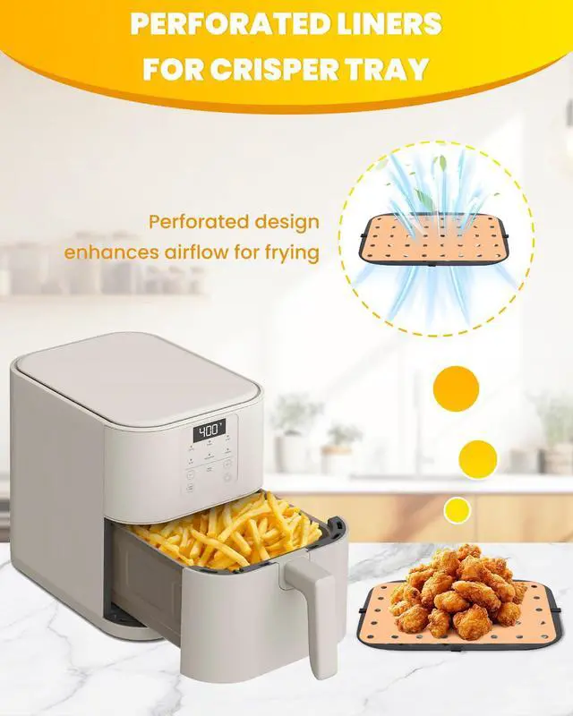 Alt view image 4 of 7 - 230PCs Air Fryer Paper Liner Perforated for Bella 6Qt(5lb) Slim Air Fryer Accessories Includes 200PCs Food Grade Disposable Parchment Paper Sheets and 30PCs Extra Pack, Non-Stick Oilproof Easy Cleanup