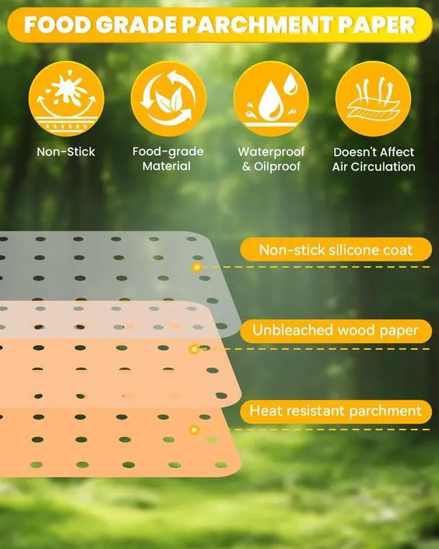 Alt view image 3 of 7 - 230PCs Air Fryer Paper Liner Perforated for Bella 6Qt(5lb) Slim Air Fryer Accessories Includes 200PCs Food Grade Disposable Parchment Paper Sheets and 30PCs Extra Pack, Non-Stick Oilproof Easy Cleanup