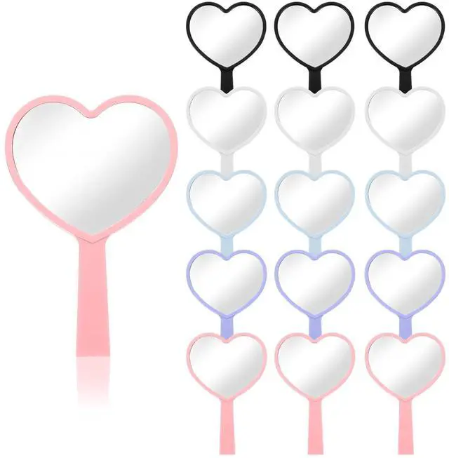 Main image of 15 Pcs Heart Shaped Handheld Mirror Small Travel Makeup Mirrors with Handle Mini Heart Bulk Plastic Cosmetic Gift for Women (Bright Color)
