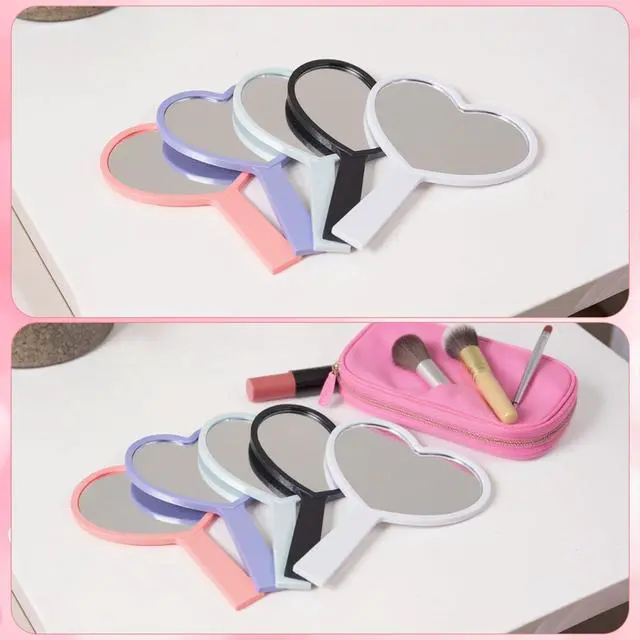 Alt view image 3 of 7 - 15 Pcs Heart Shaped Handheld Mirror Small Travel Makeup Mirrors with Handle Mini Heart Bulk Plastic Cosmetic Gift for Women (Bright Color)