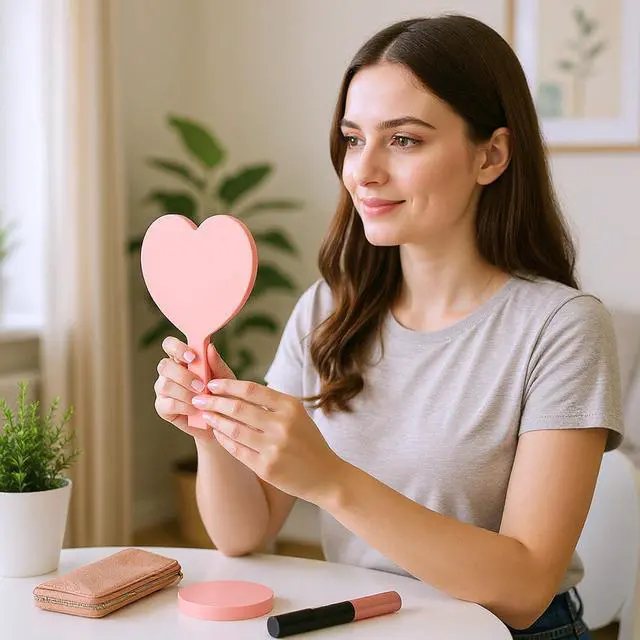 Alt view image 4 of 7 - 15 Pcs Heart Shaped Handheld Mirror Small Travel Makeup Mirrors with Handle Mini Heart Bulk Plastic Cosmetic Gift for Women (Bright Color)