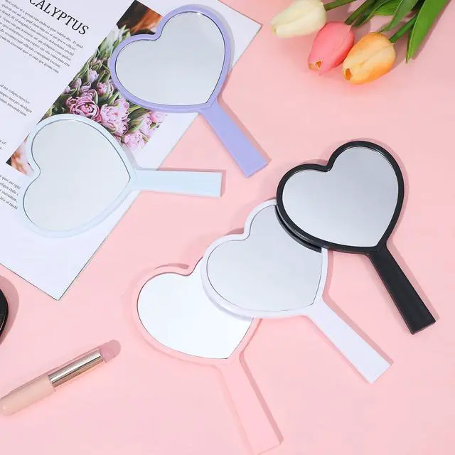 Alt view image 5 of 7 - 15 Pcs Heart Shaped Handheld Mirror Small Travel Makeup Mirrors with Handle Mini Heart Bulk Plastic Cosmetic Gift for Women (Bright Color)