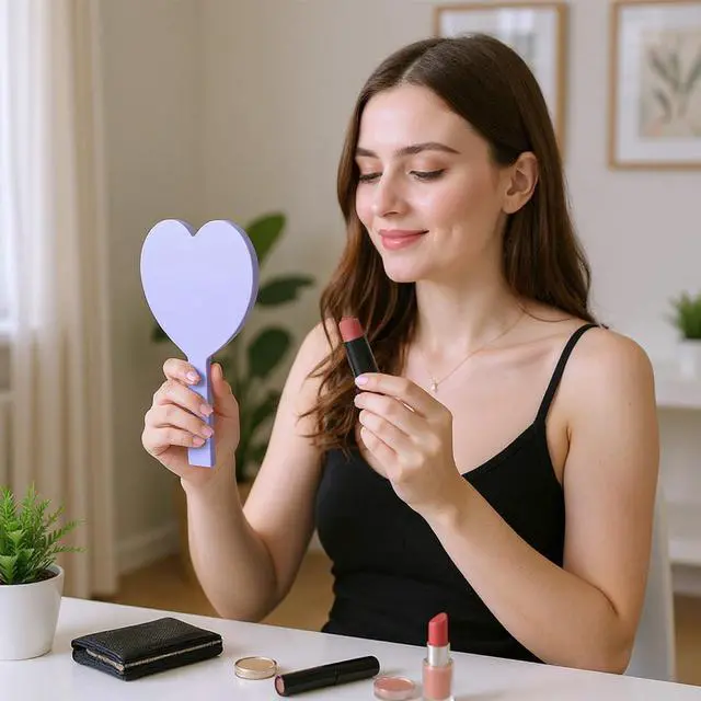 Alt view image 7 of 7 - 15 Pcs Heart Shaped Handheld Mirror Small Travel Makeup Mirrors with Handle Mini Heart Bulk Plastic Cosmetic Gift for Women (Bright Color)