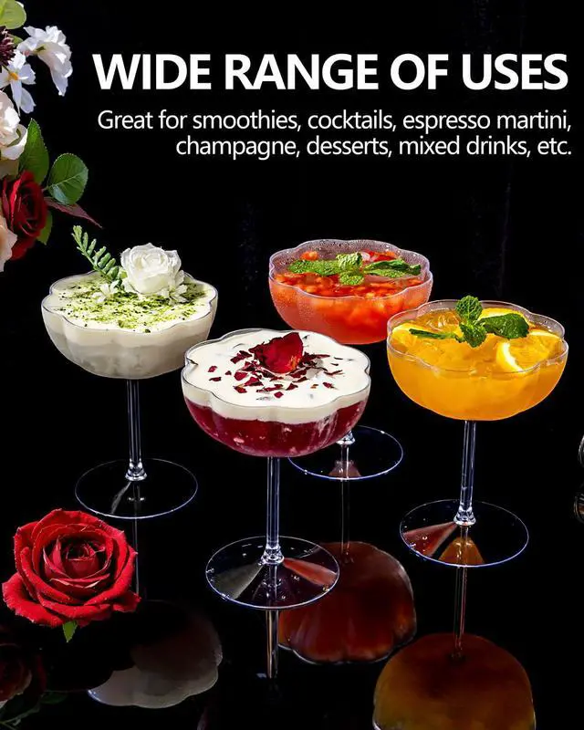 Alt view image 2 of 7 - 12PCS Plastic Martini Glasses - 10 Oz Elegant Disposable Cocktail Glasses for Champagne Wine Wedding Party Anniversary Bar