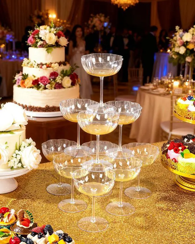 Alt view image 4 of 7 - 12PCS Plastic Martini Glasses - 10 Oz Elegant Disposable Cocktail Glasses for Champagne Wine Wedding Party Anniversary Bar