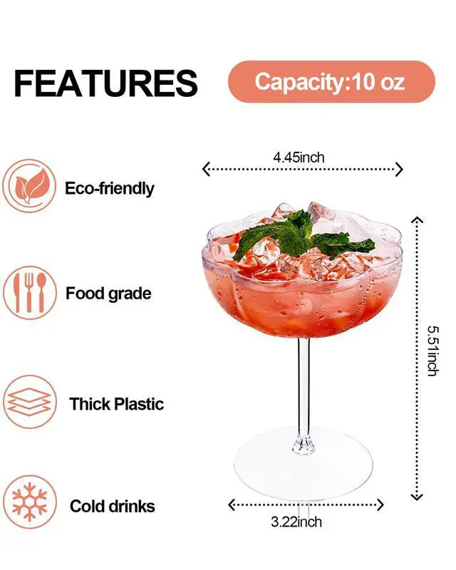 Alt view image 6 of 7 - 12PCS Plastic Martini Glasses - 10 Oz Elegant Disposable Cocktail Glasses for Champagne Wine Wedding Party Anniversary Bar