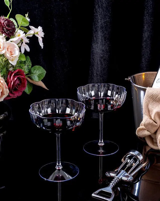 Alt view image 7 of 7 - 12PCS Plastic Martini Glasses - 10 Oz Elegant Disposable Cocktail Glasses for Champagne Wine Wedding Party Anniversary Bar