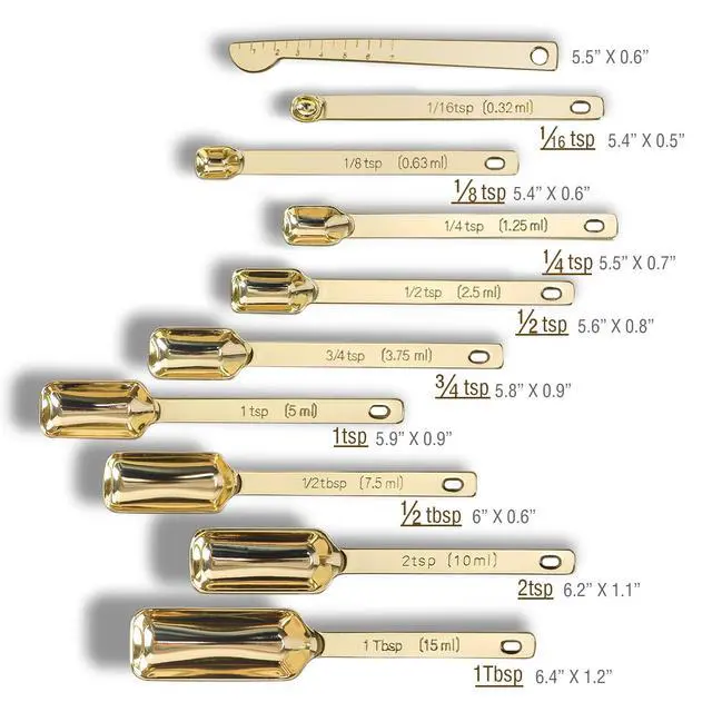 Alt view image 2 of 7 - Stainless Steel Measuring Spoons with Leveler, Heavy Duty Metal Teaspoon Tablespoon Meauring Spoons Fits in Spice Jars, 10pcs Rectangle Measure Spoon for Kitchen Cooking Baking Gift(Gold)