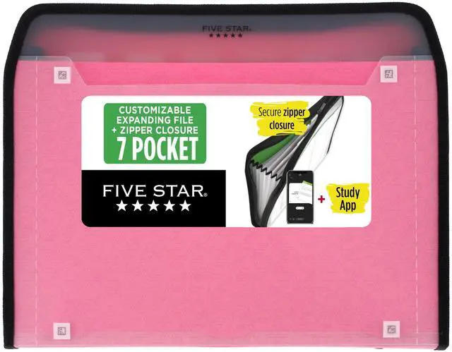 Main image of Expanding File Organizer + Study App, 7-Pocket Accordian File Organizer, Zipper Closure, Holds 8-1/2" x 11" Paper, Prom Pink (350099R)