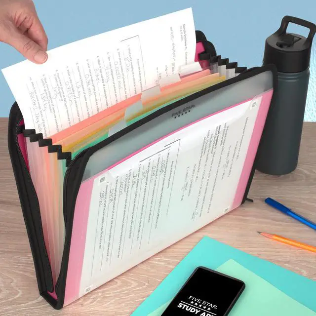 Alt view image 7 of 7 - Expanding File Organizer + Study App, 7-Pocket Accordian File Organizer, Zipper Closure, Holds 8-1/2" x 11" Paper, Prom Pink (350099R)
