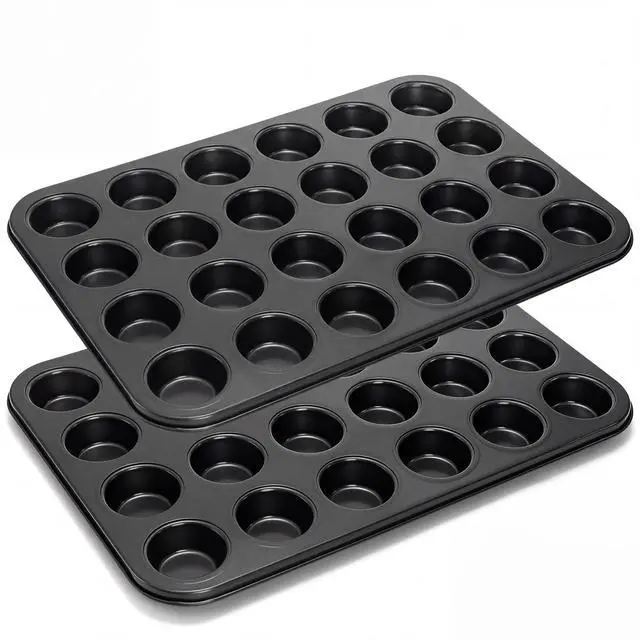 Main image of 2 Pack Petite Mini Muffin Pan, 24-Cup Nonstick Carbon Steel Mini Cupcake Pan, Bite-Size Muffin Tin for Brownie Bites, Egg Bites, Candy and Mini Desserts