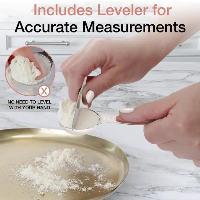 Alt view image 6 of 7 - Magnetic Measuring Spoons Set - Stainless Steel, Double Ended, Stackable & Nested Design for Dry and Liquid Ingredients, Ideal for Spice Jars, 9-Piece Set with Leveler (Country Chic)