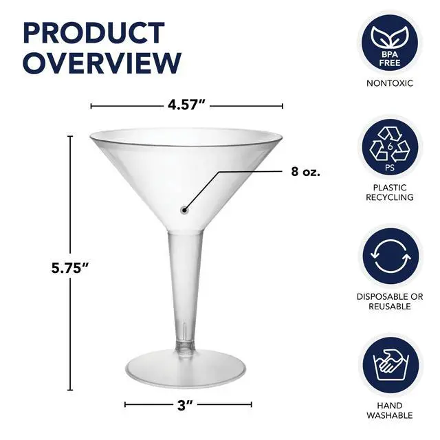 Alt view image 2 of 7 - Plastic Two Piece 8-Ounce Martini Glasses/Party Cups, Clear, 20 Count