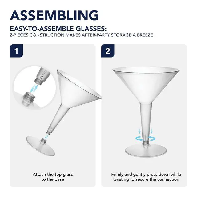 Alt view image 3 of 7 - Plastic Two Piece 8-Ounce Martini Glasses/Party Cups, Clear, 20 Count