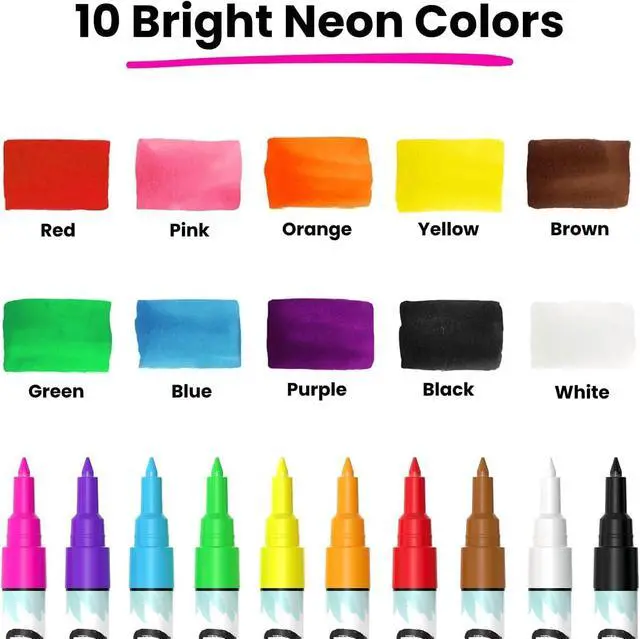 Alt view image 2 of 7 - Markers Fine Tip (10 Pack, 1mm Extra Fine Point) - Neon Liquid Chalk Pens for Blackboards, Chalkboard, Bistro, Car Windows, Dry Erase Boards, Glass - Thin, Wet Erase, Erasable Chalkboard Markers
