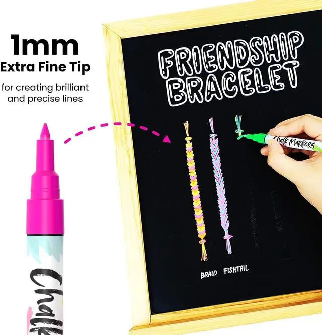 Alt view image 3 of 7 - Markers Fine Tip (10 Pack, 1mm Extra Fine Point) - Neon Liquid Chalk Pens for Blackboards, Chalkboard, Bistro, Car Windows, Dry Erase Boards, Glass - Thin, Wet Erase, Erasable Chalkboard Markers