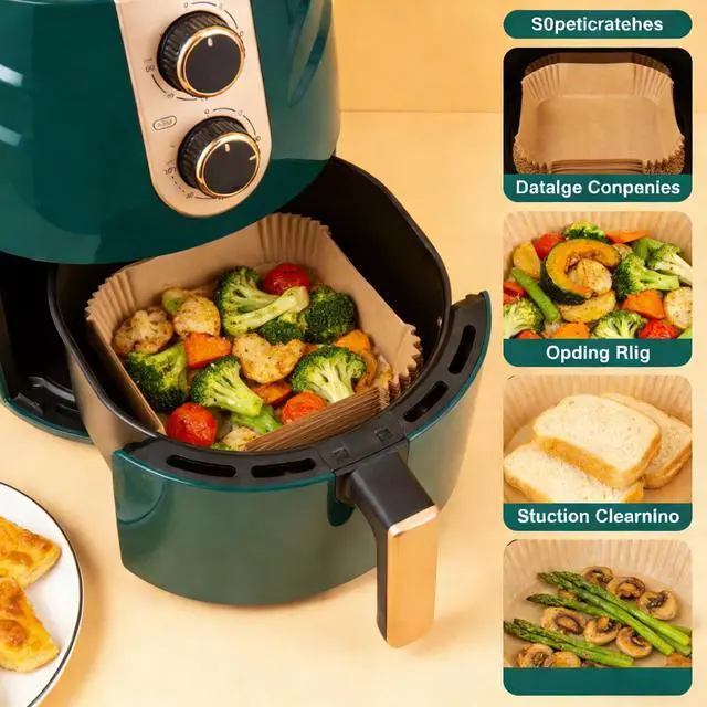 Alt view image 2 of 7 - 200 PCS Square Air Fryer Paper Liners Disposable, 6 x 6 ''Non-stick Oil Resistant Air Fryer Parchment Paper Liners, Waterproof, Airfryer Liners for Baking, Roasting Microwave,Oven & Basket