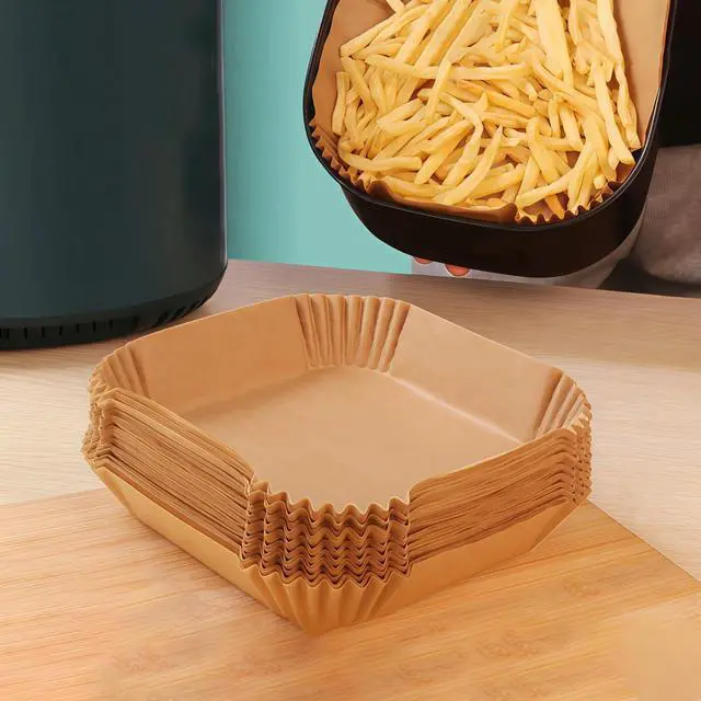 Alt view image 6 of 7 - 200 PCS Square Air Fryer Paper Liners Disposable, 6 x 6 ''Non-stick Oil Resistant Air Fryer Parchment Paper Liners, Waterproof, Airfryer Liners for Baking, Roasting Microwave,Oven & Basket