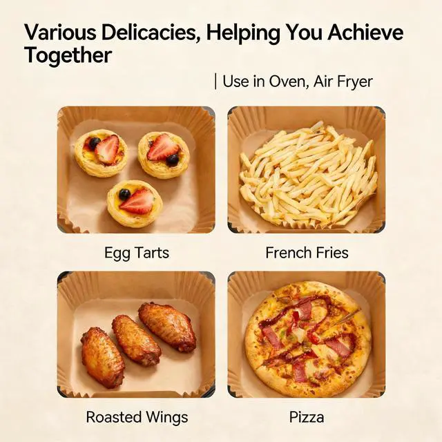Alt view image 3 of 7 - 200 PCS Square Air Fryer Paper Liners Disposable, 6 x 6 ''Non-stick Oil Resistant Air Fryer Parchment Paper Liners, Waterproof, Airfryer Liners for Baking, Roasting Microwave,Oven & Basket