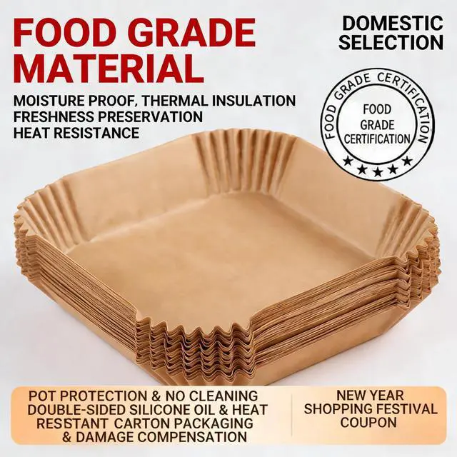 Alt view image 5 of 7 - 200 PCS Square Air Fryer Paper Liners Disposable, 6 x 6 ''Non-stick Oil Resistant Air Fryer Parchment Paper Liners, Waterproof, Airfryer Liners for Baking, Roasting Microwave,Oven & Basket