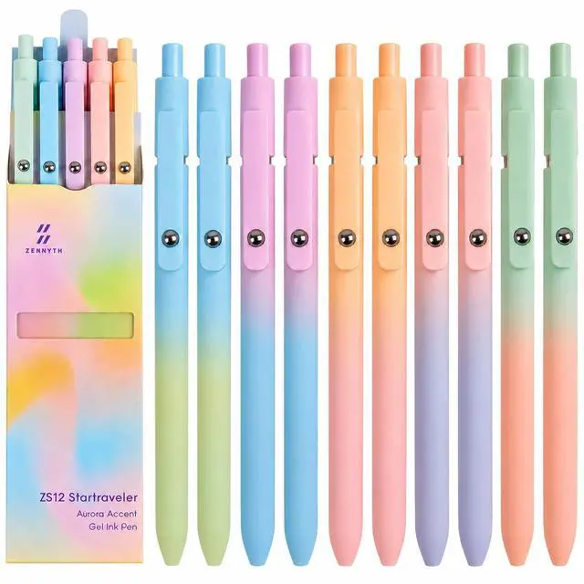 Main image of Gel Pens School Office Supplies - 10 Pcs 0.7mm Cute Black Ink Ballpoint, Aesthetic Fine Point Pen, Desk Accessories for Women College Teacher, Pastel Colored Smooth Writing Pen for Journaling Gifts