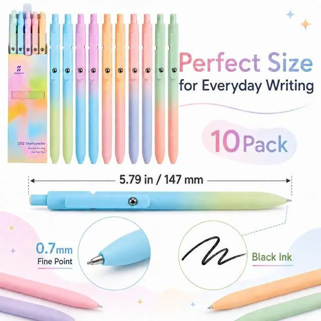 Alt view image 2 of 7 - Gel Pens School Office Supplies - 10 Pcs 0.7mm Cute Black Ink Ballpoint, Aesthetic Fine Point Pen, Desk Accessories for Women College Teacher, Pastel Colored Smooth Writing Pen for Journaling Gifts